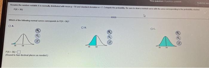 Which Of The Following Normal Curves Corresponds To Px36 Oa Assume The Random Variable X Is Normally Distributed With 1