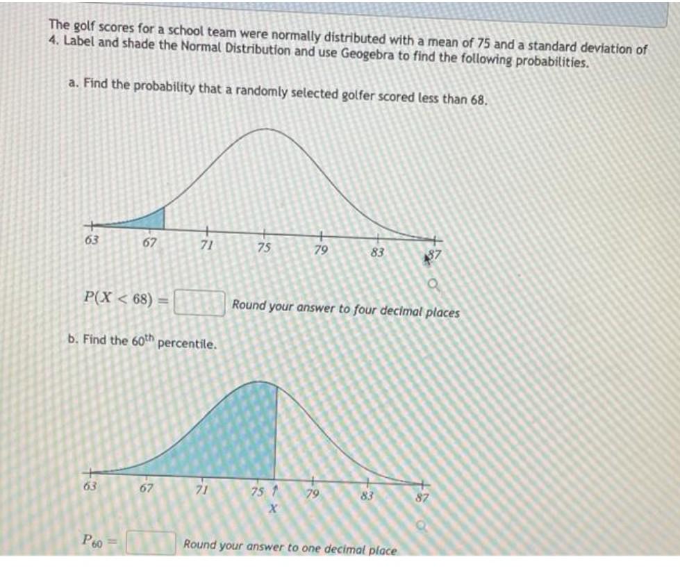 The Golf Scores For A School Team Were Normally Distributed With A Mean Of 75 And A Standard Deviation Of 4 Label And S 1