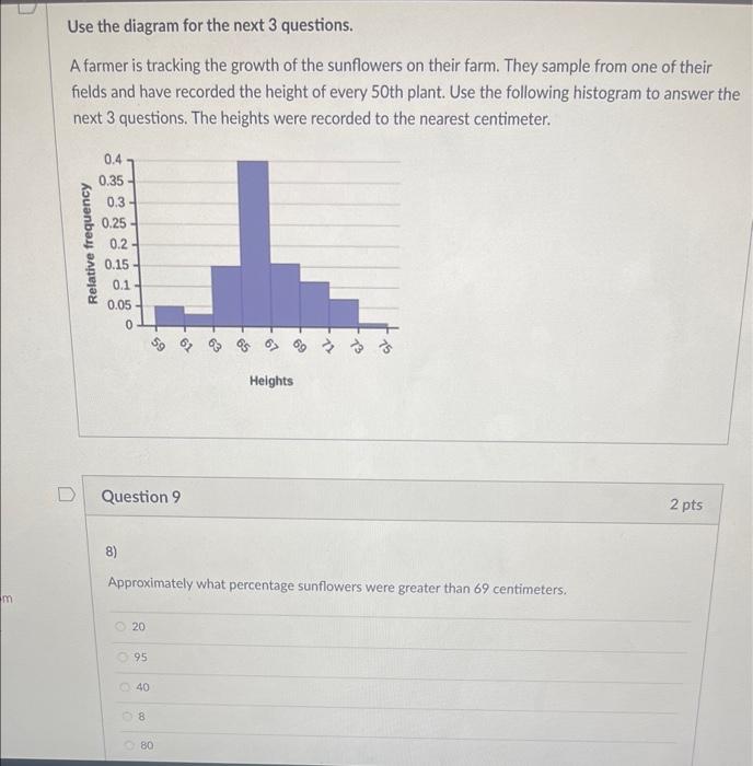 M Use The Diagram For The Next 3 Questions A Farmer Is Tracking The Growth Of The Sunflowers On Their Farm They Sample 1