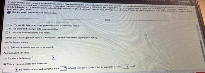 A College Entrance Exam Company Determined That A Score Of 21 On The Mathematics Portion Of The Most A Shuid In Eady For 1