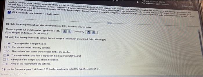 A College Entrance Exam Company Determined That A Score Of 21 On The Mathematics Portion Of The Most A Shuid In Eady For 2