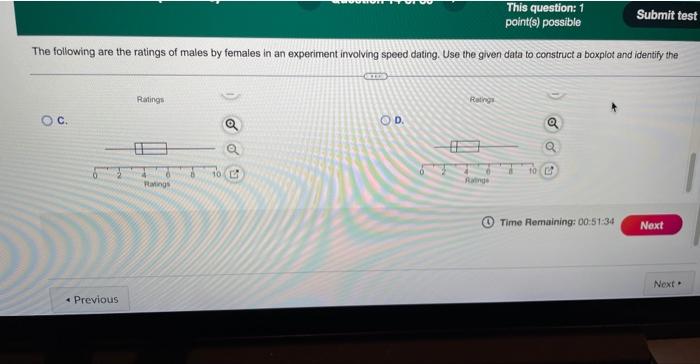 Test Midterm Ch 1 6 3 0 Previous Question 14 Of 30 The Following Are The Ratings Of Males By Females In An Experime 3