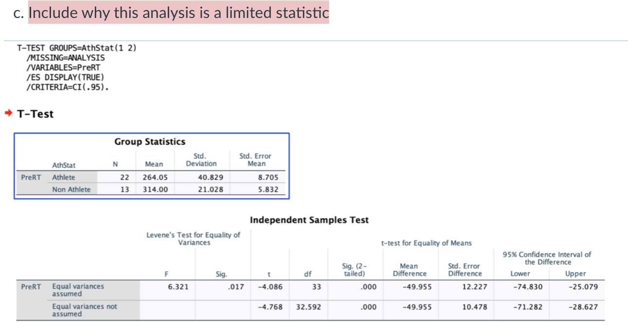 C Include Why This Analysis Is A Limited Statistic T Test Groups Athstat 12 Missing Analysis Variables Prert Es Di 1