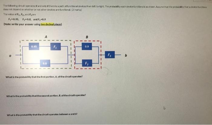 The Following Circuit Operates If And Only If There Is A Path Of Functional Devices From Left To Right The Probability 1