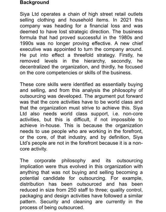 Background Siya Ltd Operates A Chain Of High Street Retail Outlets Selling Clothing And Household Items In 2021 This Co 1