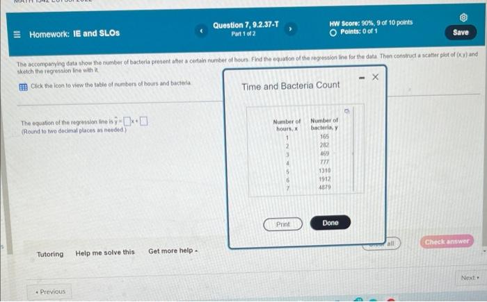Homework Ie And Slos The Equation Of The Regression Line Is Y Round To Two Decimal Places As Needed Tutoring The Acco 1