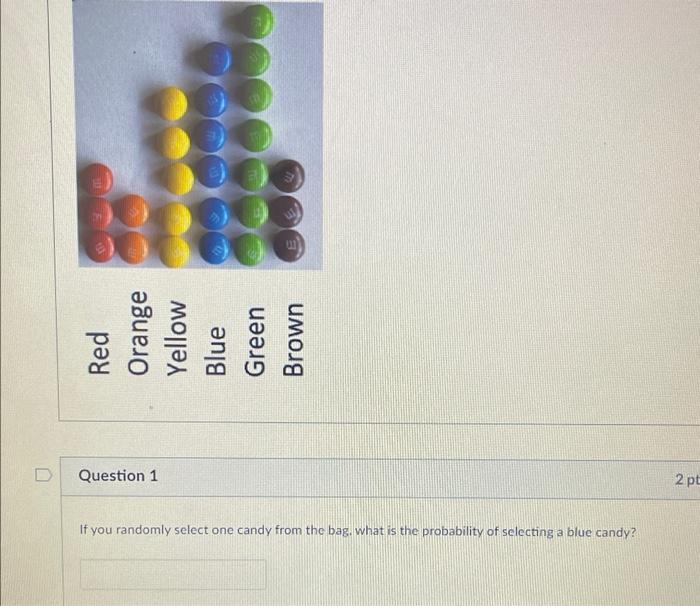 D Question 1 01 If You Randomly Select One Candy From The Bag What Is The Probability Of Selecting A Blue Candy 2 Pt 1