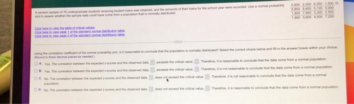 A Random Sample Of T6 Undergraduate Students Receiving Student Loans Was Obtained And The Amounts Of Their Loans For The 1