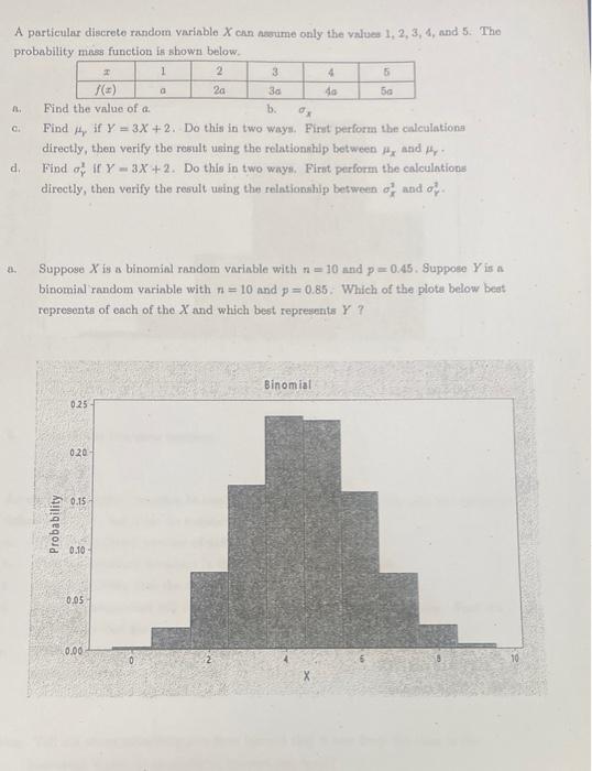 A Particular Discrete Random Variable X Can Assume Only The Values 1 2 3 4 And 5 The Probability Mass Function Is S 1