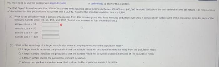 You May Need To Use The Appropriate Appendix Table Or Technology To Answer This Question The Wall Street Journal Report 1