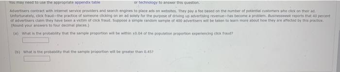 You May Need To Use The Appropriate Appendix Table Or Technology To Answer This Question Advertisers Contract With Inte 1