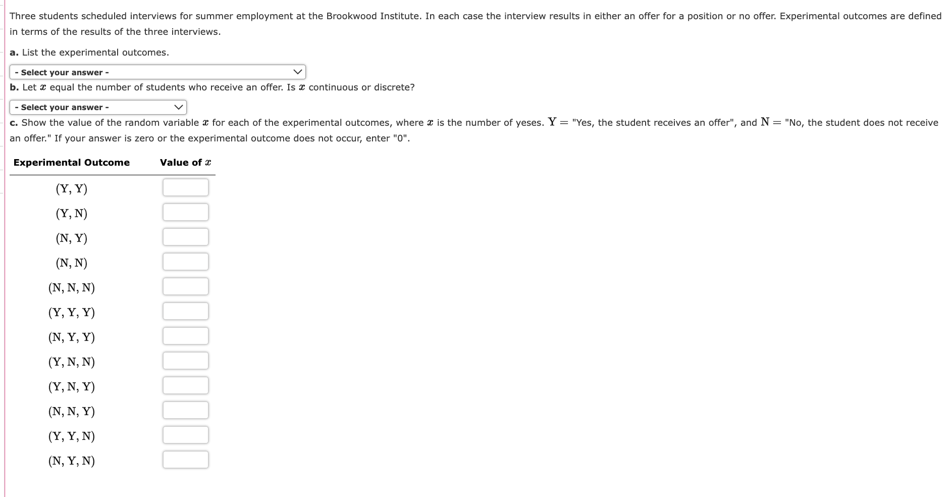 Three Students Scheduled Interviews For Summer Employment At The Brookwood Institute In Each Case The Interview Results 1