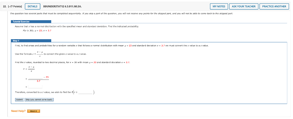 22 7 Points Details Bbunderstat12 6 3 011 Mi Sa This Question Has Several Parts That Must Be Completed Sequentiall 1