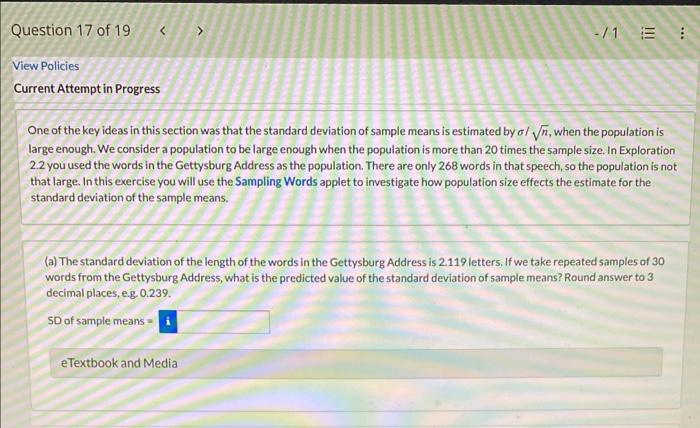 Question 17 Of 19 View Policies Current Attempt In Progress 1 E One Of The Key Ideas In This Section Was That The Stan 1
