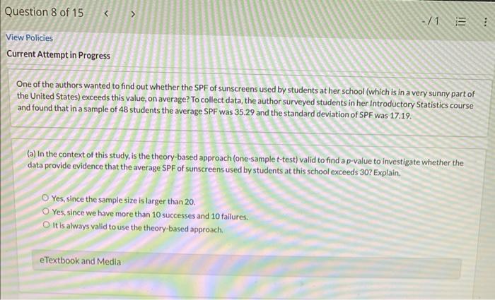Question 8 Of 15 View Policies Current Attempt In Progress One Of The Authors Wanted To Find Out Whether The Spf Of 1