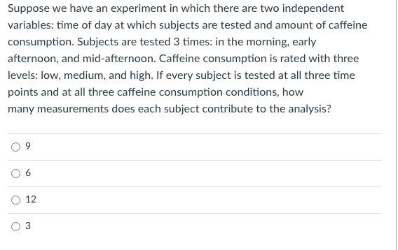 Suppose We Have An Experiment In Which There Are Two Independent Variables Time Of Day At Which Subjects Are Tested And 1