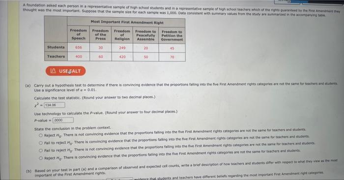 A Foundation Asked Each Person In A Representative Sample Of High School Students And In A Representative Sample Of High 1