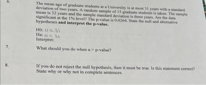7 8 The Mean Age Of Graduate Students At A University Is At Most 31 Years With A Standard Deviation Of Two Years A Ra 1