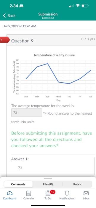 Et 2 34 Back Jul 5 2022 At 12 41 Am Question 9 Temperature Deg Fahrenheit 82 Rr8832 76 74 68 66 64 62 Wed Day T 1