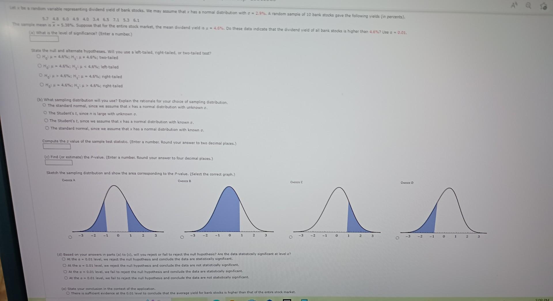 Let Be A Random Variable Representing Dividend Yield Of Bank Stocks We May Assume That X Has A Normal Distribution With 1
