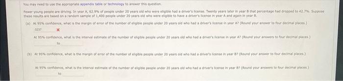 You May Need To Use The Appropriate Appendix Table Or Technology To Answer This Question Fewer Young People Are Driving 1