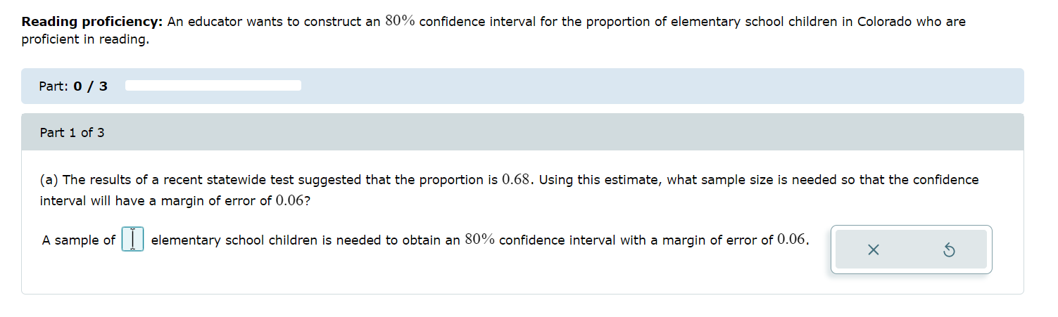 Reading Proficiency An Educator Wants To Construct An 80 Confidence Interval For The Proportion Of Elementary School C 1