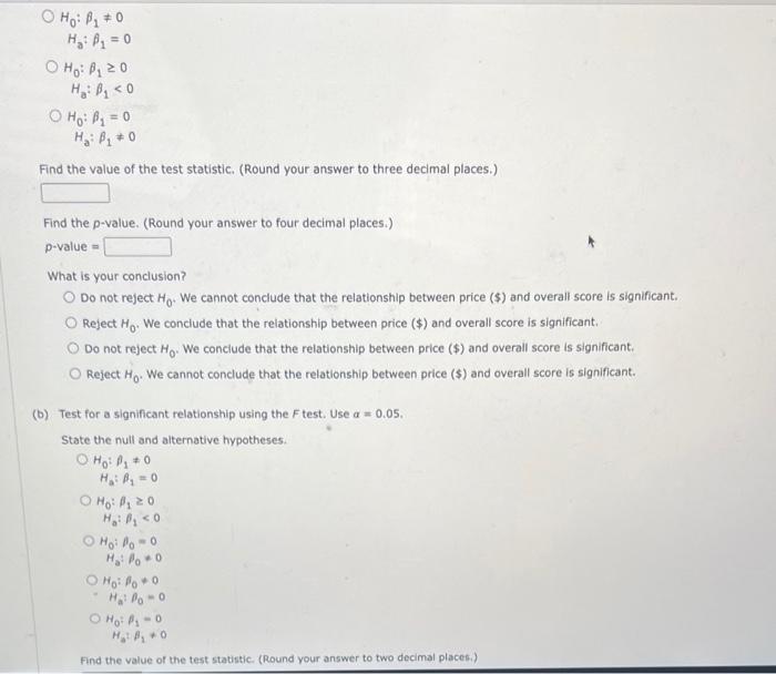 You May Need To Use The Appropriate Tech Consider The Following Data On Price And The Overall Score For Six Stereo H 2