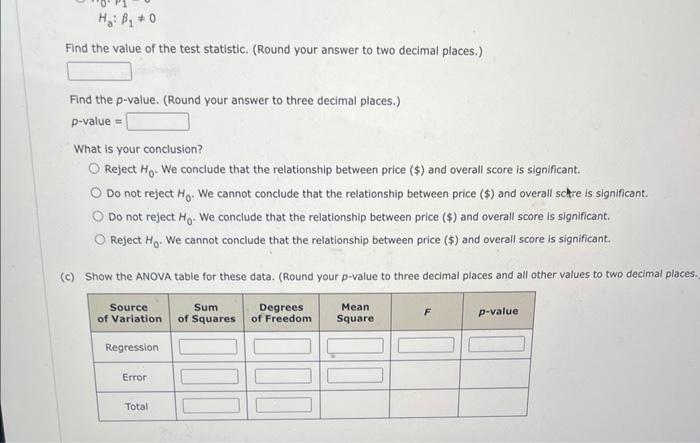You May Need To Use The Appropriate Tech Consider The Following Data On Price And The Overall Score For Six Stereo H 3