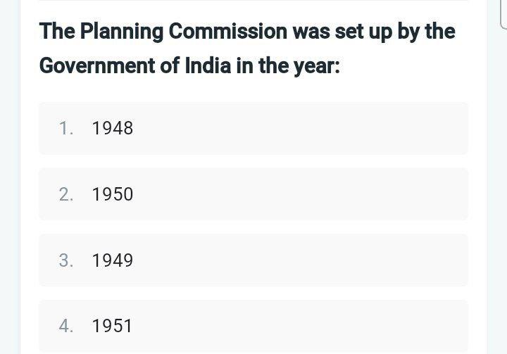 The Planning Commission Was Set Up By The Government Of India In The Year 1 1948 2 1950 3 1949 4 1951 1