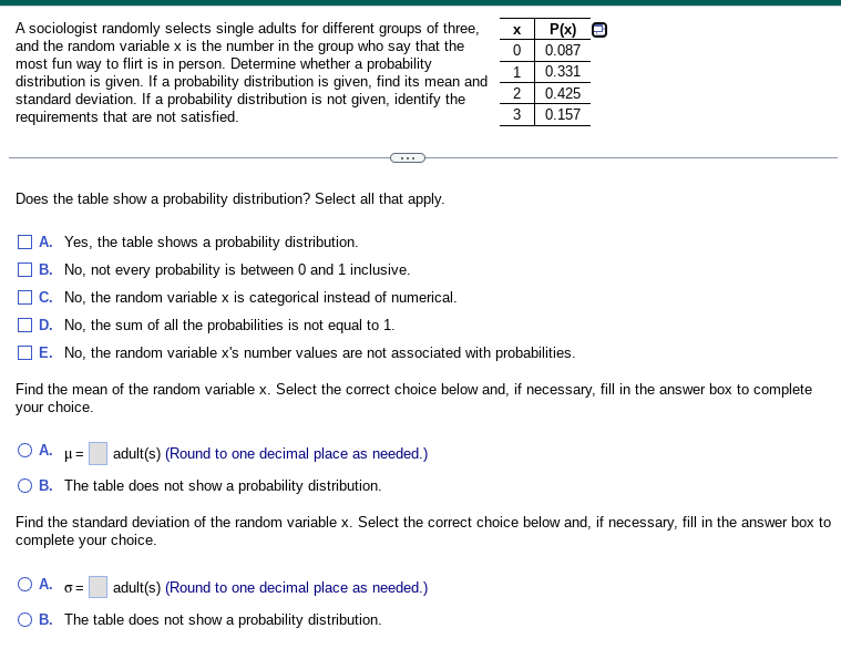 A Sociologist Randomly Selects Single Adults For Different Groups Of Three And The Random Variable X Is The Number In T 1