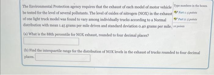 The Environmental Protection Agency Requires That The Exhaust Of Each Model Of Motor Vehicle Type Numbers In The Boxes 1