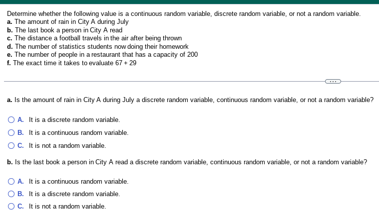 Determine Whether The Following Value Is A Continuous Random Variable Discrete Random Variable Or Not A Random Variabl 1