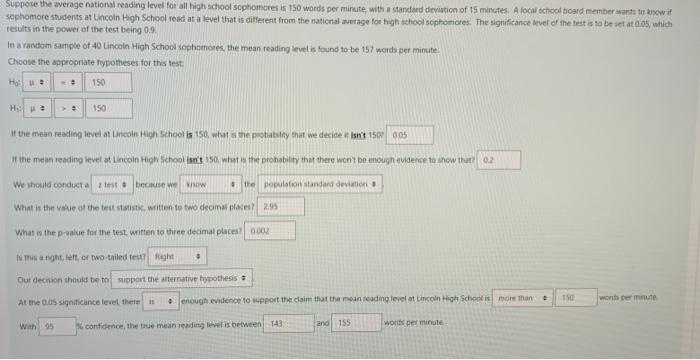Suppose The Average National Reading Level For All High School Sophomores Is 150 Words Per Minute With A Standard Devia 1