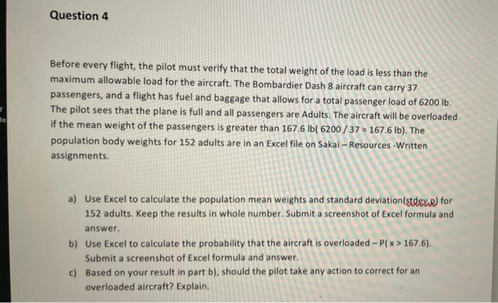 A Use Excel To Calculate The Population Mean Weights And Sarah Deviation Stdev P 452 Adults Keep The Results In Whol 1