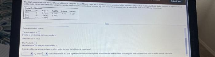 The Data From Car Crash Tests For Four Different Vehicle Sire Categories Small Midsize Large And Suv With Measured A 2