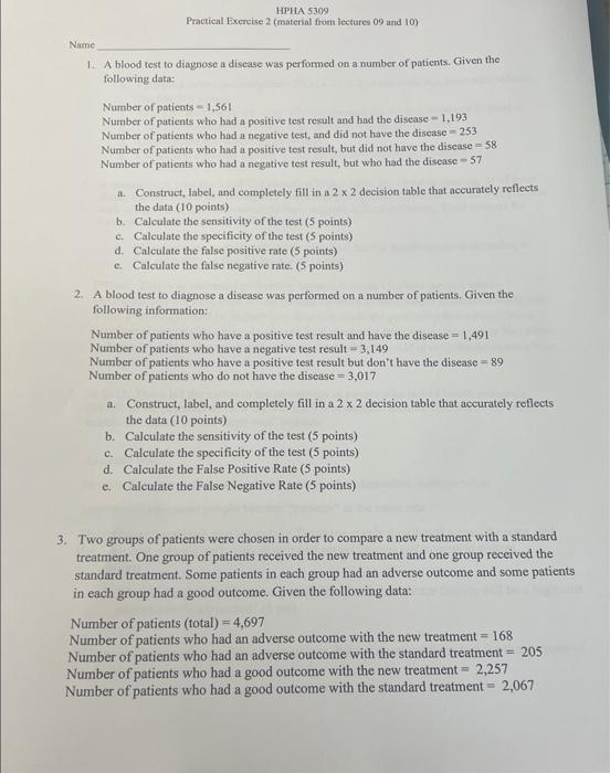 Hpha 309 Practical Exercise 2 Material From Lectures 09 And 10 Name I Instructions Since This Is Practical Exercise 3