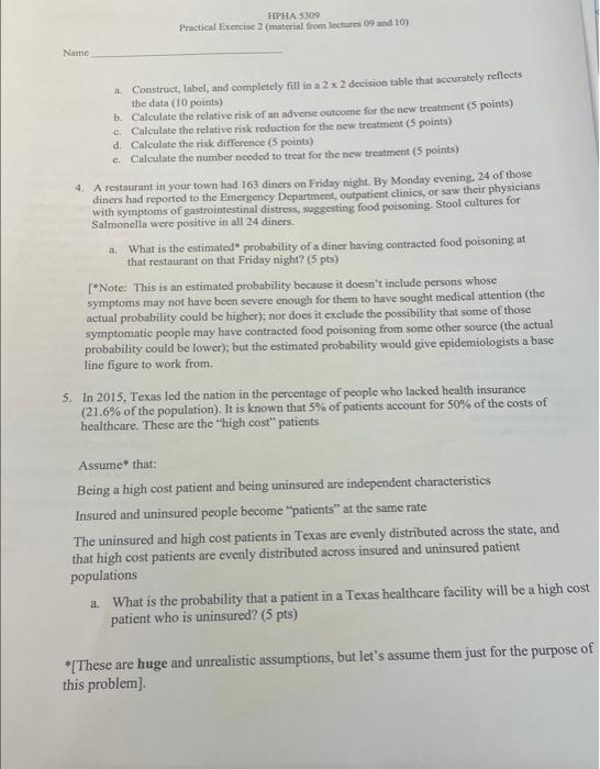 Hpha 309 Practical Exercise 2 Material From Lectures 09 And 10 Name I Instructions Since This Is Practical Exercise 4