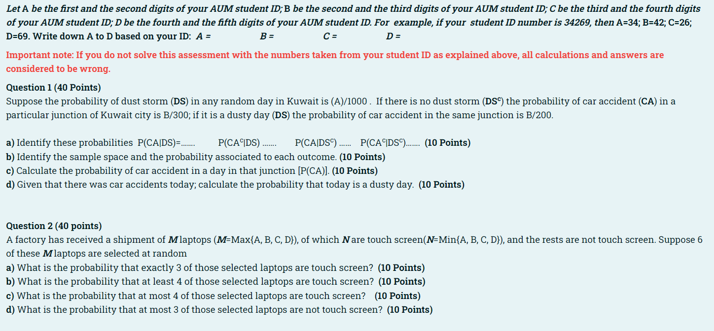 Let A Be The First And The Second Digits Of Your Aum Student Id B Be The Second And The Third Digits Of Your Aum Studen 1