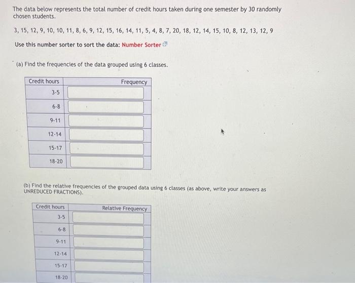 The Data Below Represents The Total Number Of Credit Hours Taken During One Semester By 30 Randomly Chosen Students 3 1