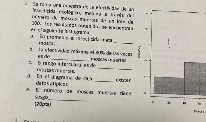 1 Se Toma Una Muestra De La Efectividad De Un Insecticida Ecologico Medida A Traves Del Numero De Moscas Muertas De Un 1