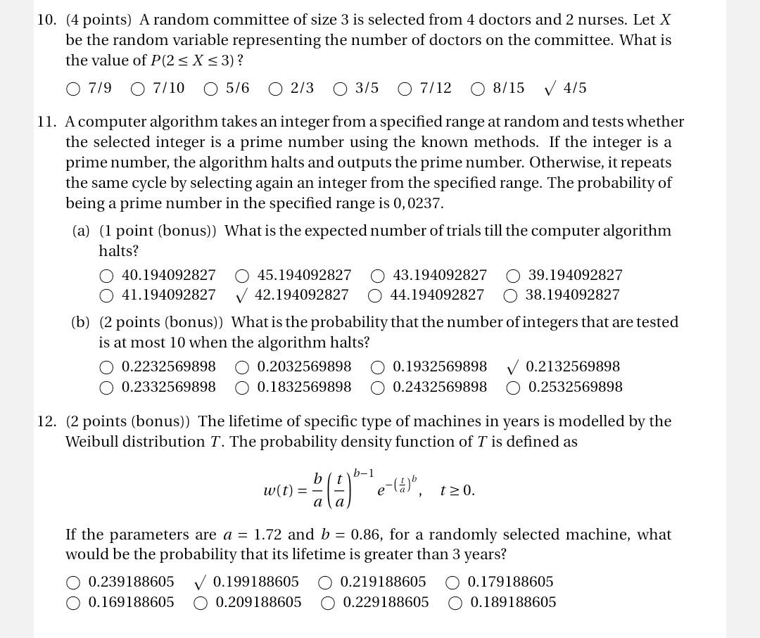 10 4 Points A Random Committee Of Size 3 Is Selected From 4 Doctors And 2 Nurses Let X Be The Random Variable Repres 1