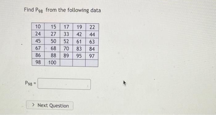 The Table Below Consists Of 18 Numbers Find The Percentile Of The Value 47 Note Percentiles Are Always Rounded To Th 3