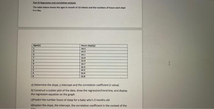 Part Regression And Correlation Analysis The Table Below Shows The Ages In Month Of 10 Infants And The Numbers Of Hours 1