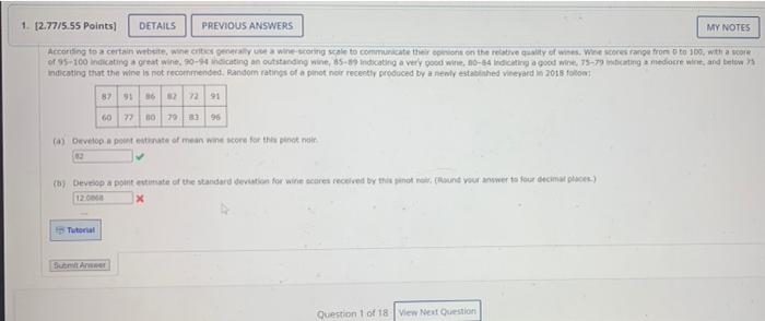 1 2 77 5 55 Points Details Previous Answers According To A Certain Website Wine Critics Generally Use A Wine Scoring 1