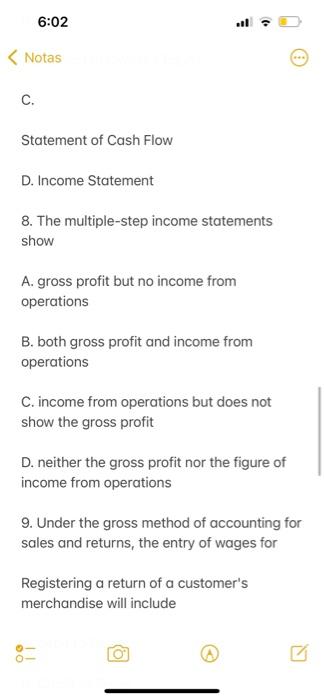 6 02 Notas Multiple Choice Questions Under The Gross Method For Sales Registration Merchandise Inventory With A Price 6