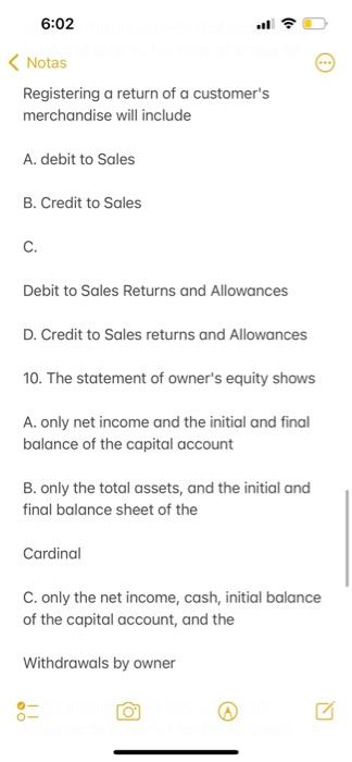 6 02 Notas Multiple Choice Questions Under The Gross Method For Sales Registration Merchandise Inventory With A Price 7