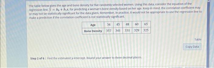 The Table Below Gives The Age And Bone Density For Five Randomly Selected Women Using This Data Consider The Equation 1