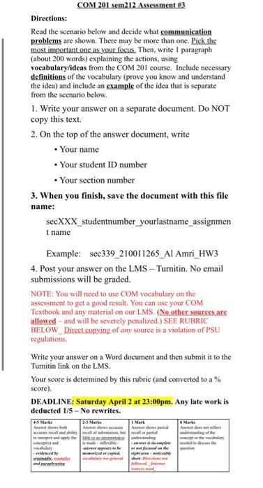 Com 201 Sem212 Assessment 3 Directions Read The Scenario Below And Decide What Communication Problems Are Shown There 1