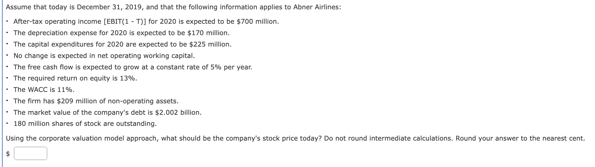 Assume That Today Is December 31 2019 And That The Following Information Applies To Abner Airlines After Tax Operatin 1