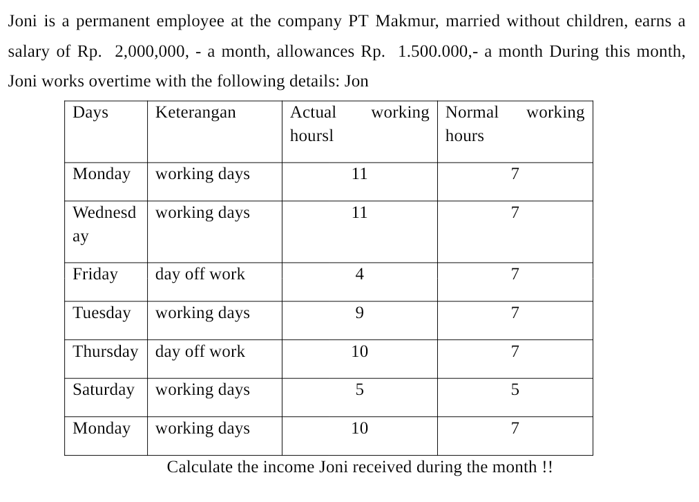 Question 1 Joni Is A Permanent Employee At The Company Pt Makmur Married Without Children Earns A Salary Of Rp 3 0 2